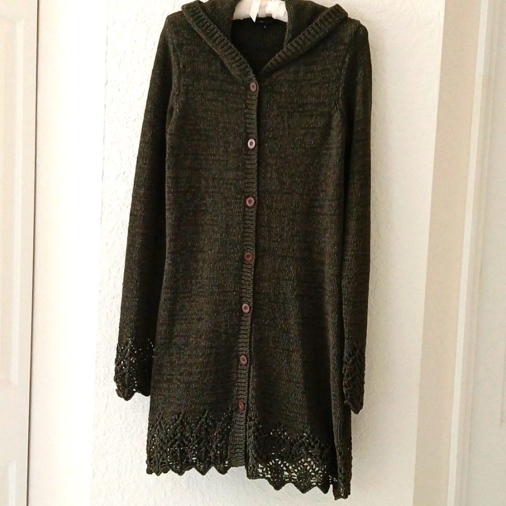 BCBG Hooded coat sweater olive green size large
